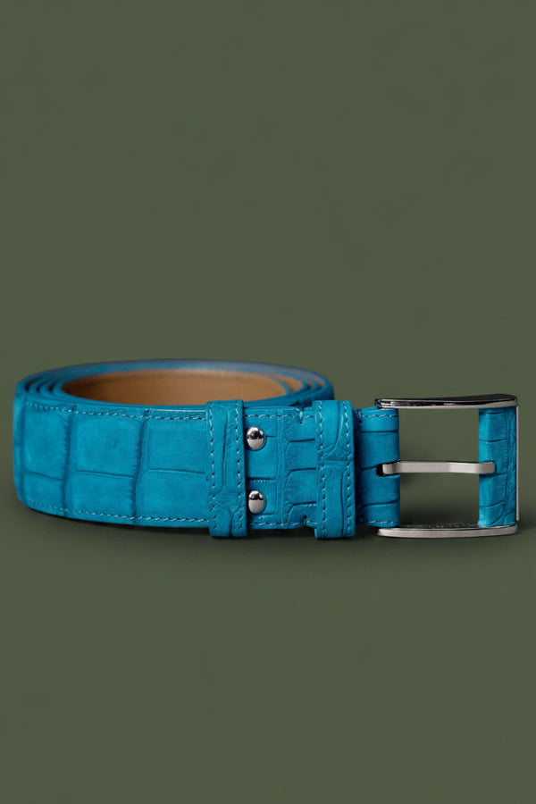 Nile Crocodile Leather Belt - Turquoise