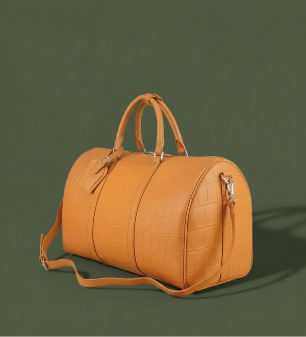 Cognac Imperiale Nile Crocodile Leather Travel Bag