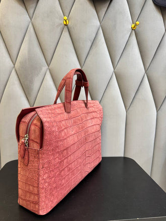 Load image into Gallery viewer, Rosa Imperiale Crocodile Leather Briefcase