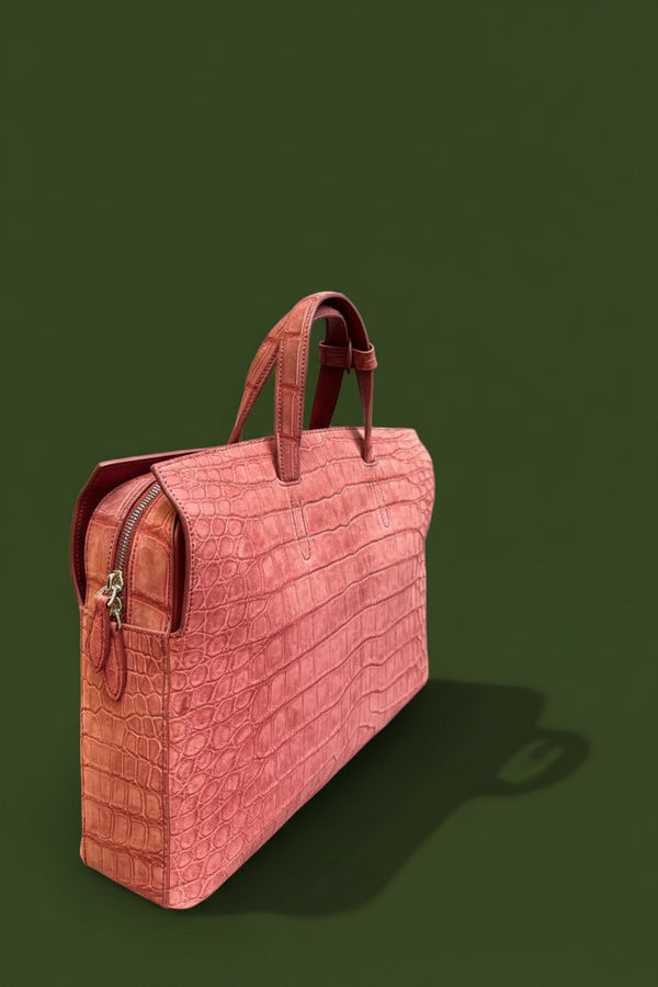 Rosa Imperiale Crocodile Leather Briefcase