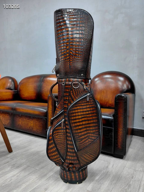 Cognac Reale Croco Leather Golf Bag