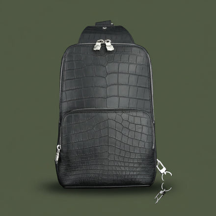 Load image into Gallery viewer, Nero Assoluto Crocodile Leather Sling Bag