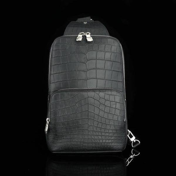 Nero Assoluto Croco Leather Sling Bag