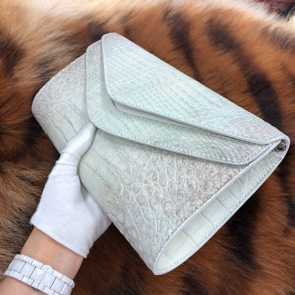 Himalayan Pearl Nile Crocodile Leather Clutch
