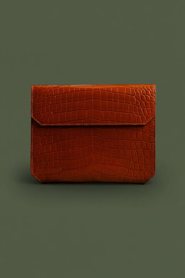 Croco Envelope Clutch Cognac