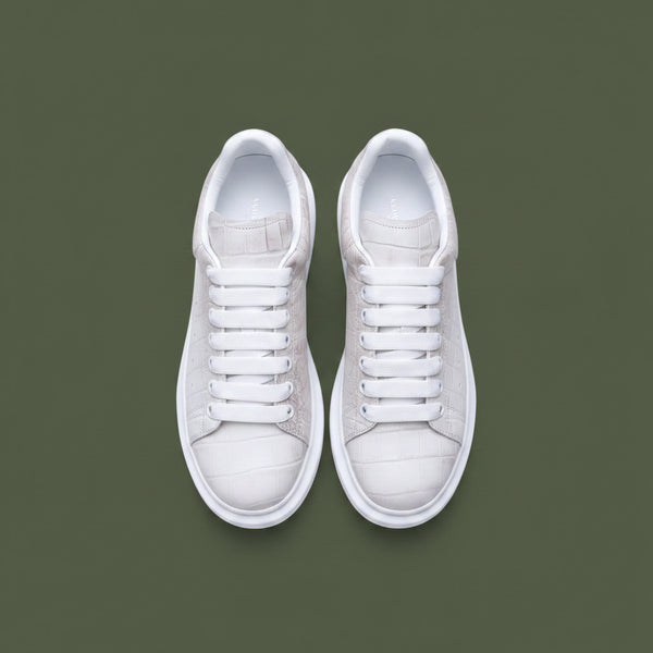 Croco White Platform Sneakers - Premium Embossed Leather
