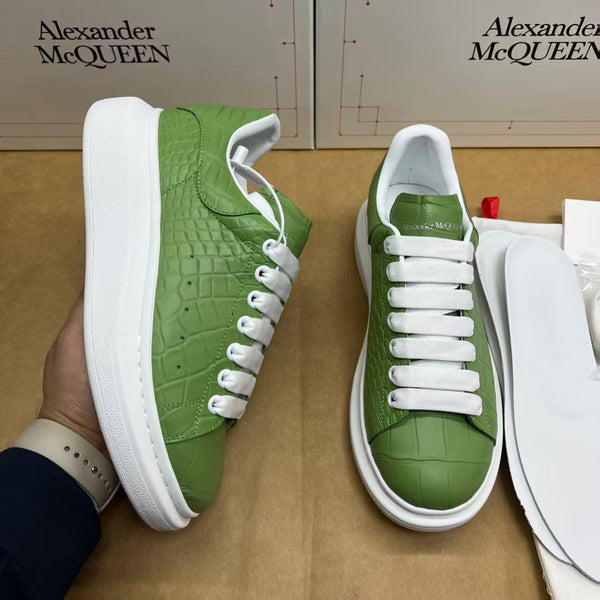 Croco Green Platform Sneakers - Premium Embossed Leather