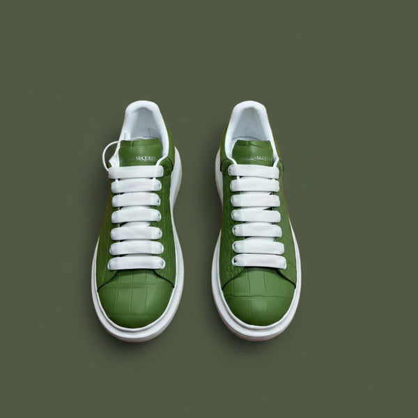 Croco Green Platform Sneakers - Premium Embossed Leather