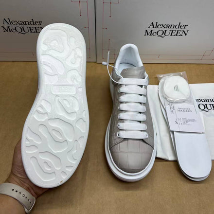 Load image into Gallery viewer, Croco Grey Platform Sneakers - Premium Embossed Leather
