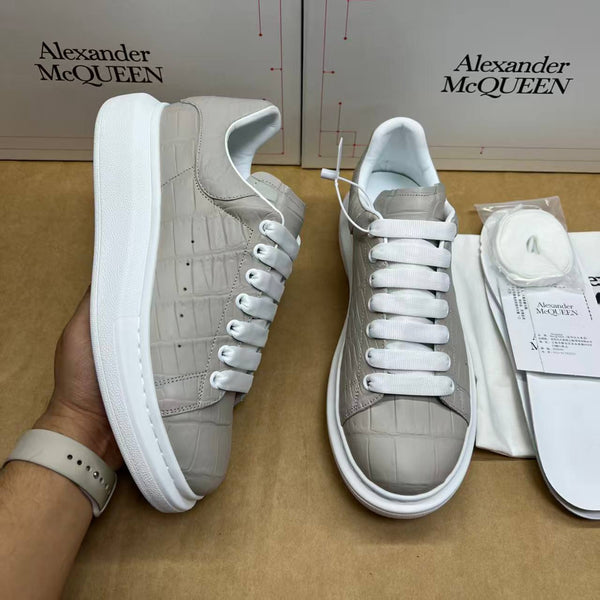 Croco Grey Platform Sneakers - Premium Embossed Leather