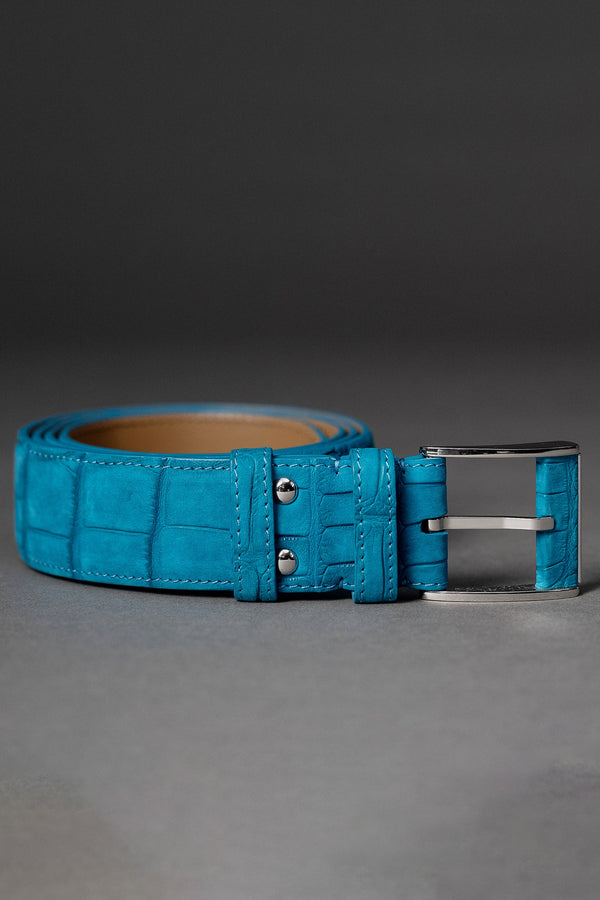Croco Leather Belt - Turquoise