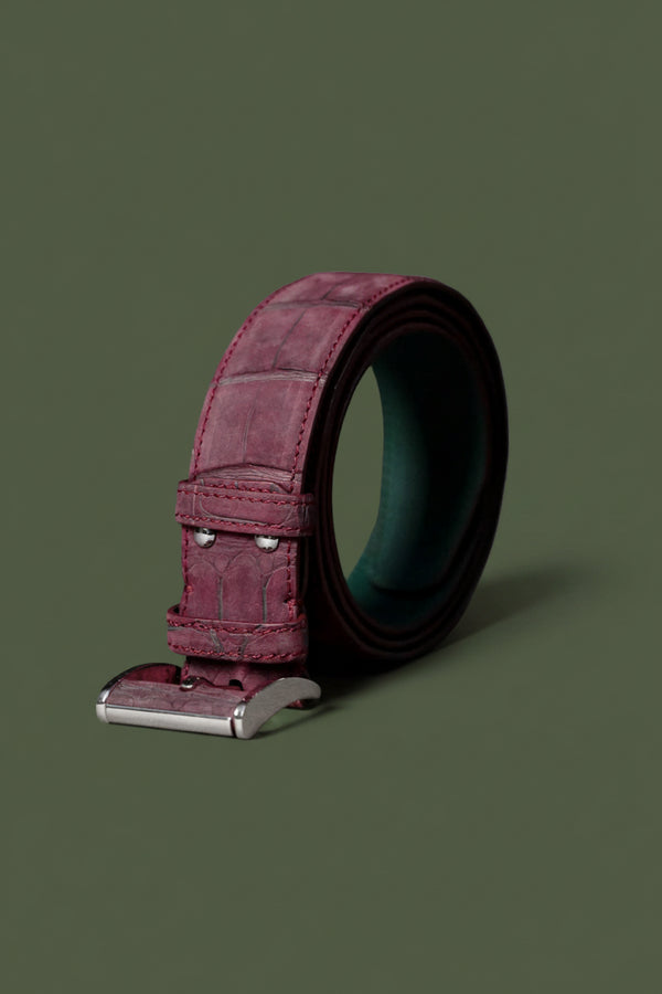 Croco Leather Belt - Burgundy