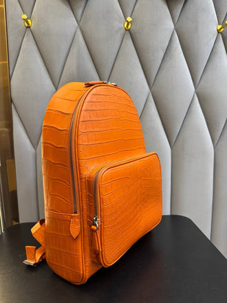 Load image into Gallery viewer, Arancio Imperiale Croco Leather Executive Backpack
