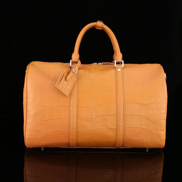 Cognac Imperiale Crocodile Leather Travel Bag