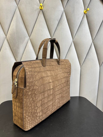 Load image into Gallery viewer, Tortora Imperiale Crocodile Leather Briefcase
