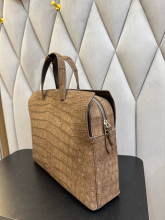 Load image into Gallery viewer, Tortora Imperiale Crocodile Leather Briefcase
