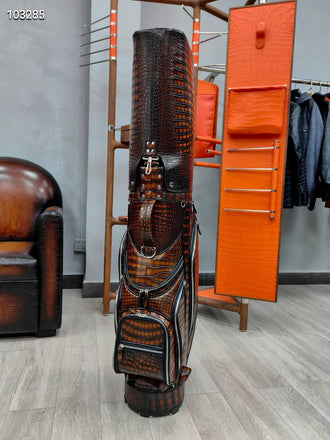 Load image into Gallery viewer, Cognac Reale Croco Leather Golf Bag
