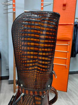 Load image into Gallery viewer, Cognac Reale Croco Leather Golf Bag
