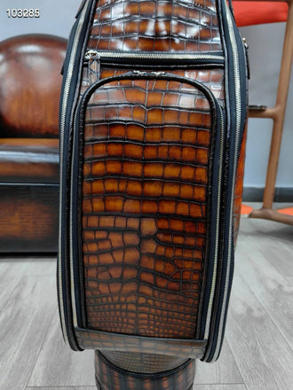 Load image into Gallery viewer, Cognac Reale Croco Leather Golf Bag
