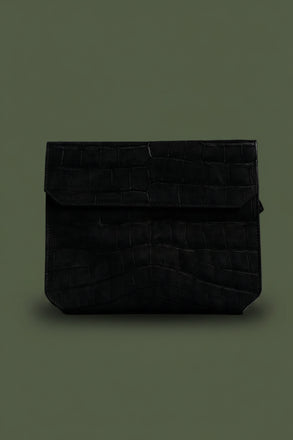 Load image into Gallery viewer, Croco Envelope Clutch Total Black
