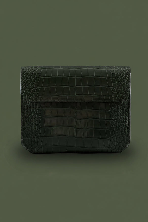 Croco Envelope Clutch Dark Green