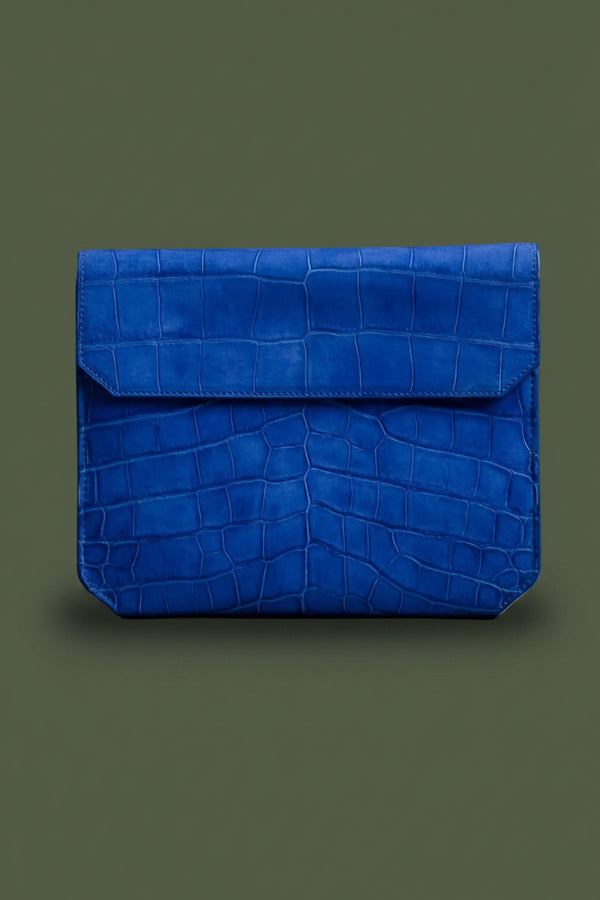 Croco Envelope Clutch Electric Blue