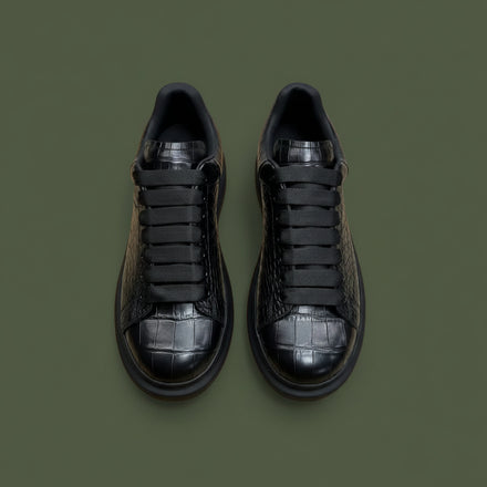 Load image into Gallery viewer, Croco Black Platform Sneakers - Premium Embossed Leather
