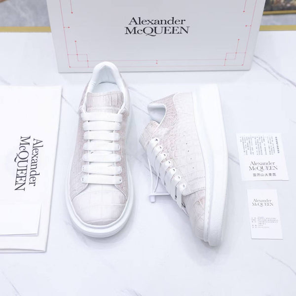 Croco White Platform Sneakers - Premium Embossed Leather