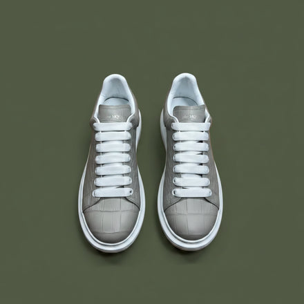 Load image into Gallery viewer, Croco Grey Platform Sneakers - Premium Embossed Leather
