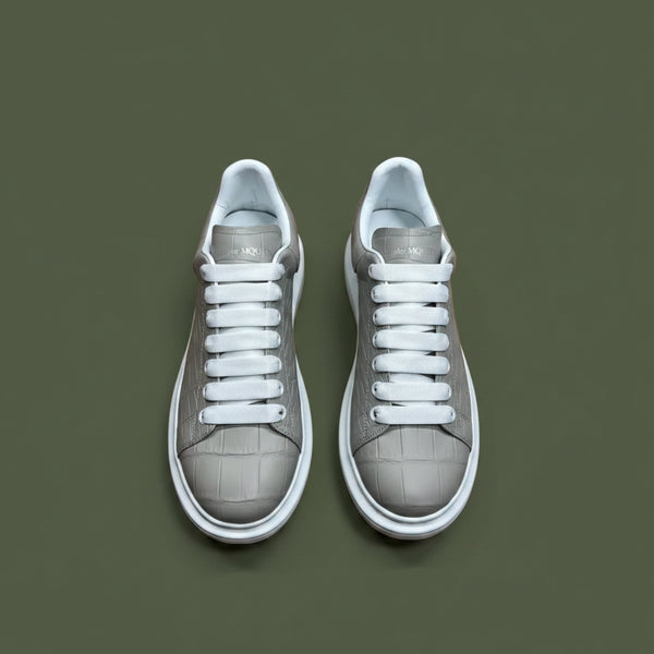 Croco Grey Platform Sneakers - Premium Embossed Leather